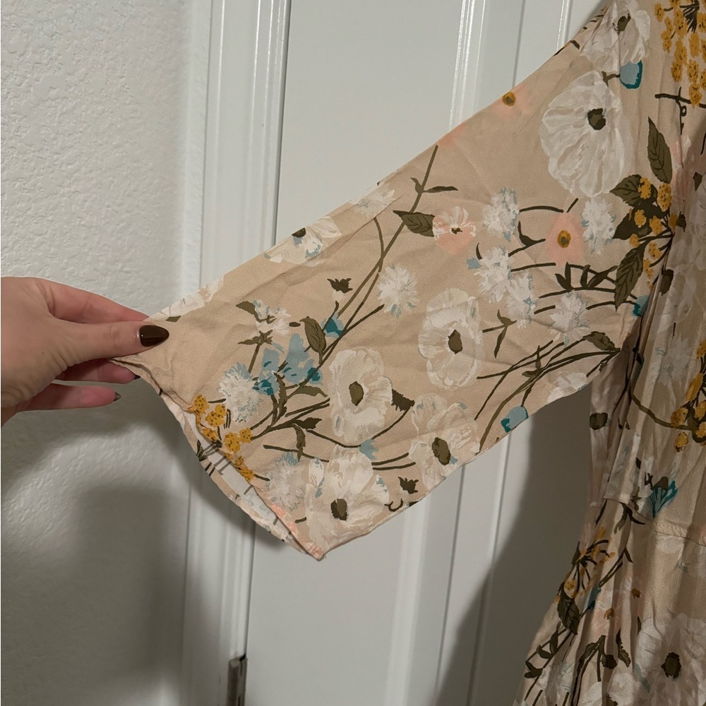 Spartina Adeline‎ Poppy Beige Floral Tiered Midi Dress Medium - Picture 5 of 7